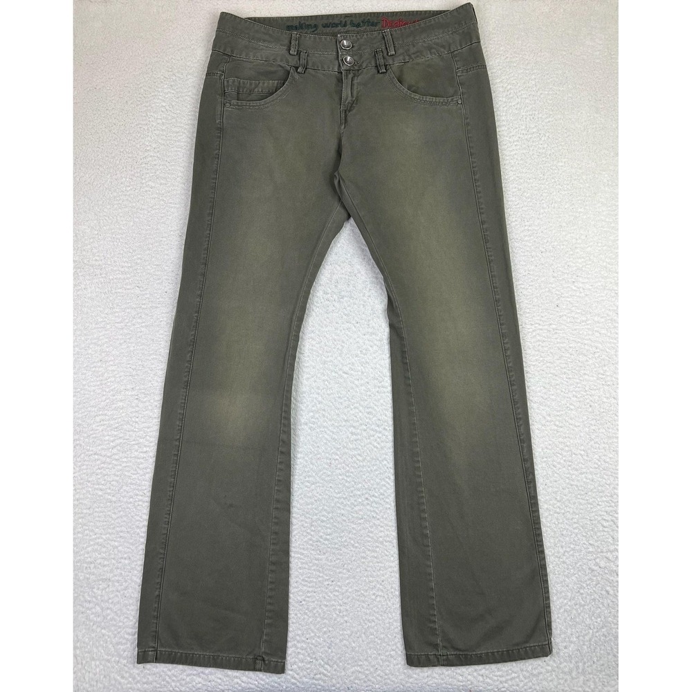 Desigual Jeans Mens 46 (Fits 38x36) Olive Green Straight Leg Embroidered